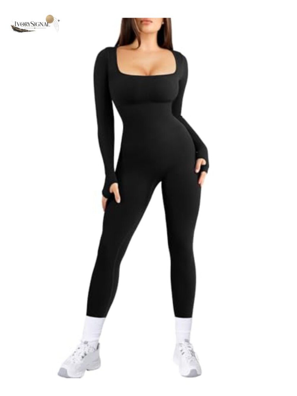 Long Sleeve Jumpsuit with Built-In Bra Seamless Stretchy Nylon Spandex